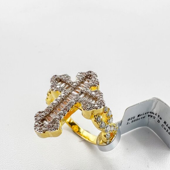 925 Sterling Sliver Moissanite Designer Cross Ring, 1.555ctw VVS Stones with Bag - Picture 3 of 8